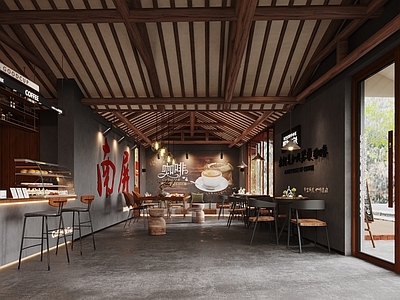 复古工业咖啡厅 咖啡店 工业风咖啡店 复古咖啡店 甜品店 咖啡店吧台桌椅