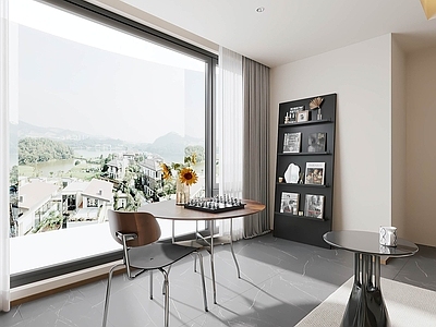 现代阳台 休闲椅 窗帘 书柜 生活阳台 休闲阳台