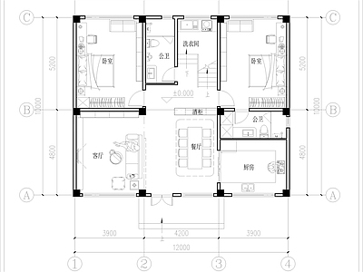 现代别墅建筑 三层独栋别墅平面 自建房平面 占地124平 建筑面积352平 农村别墅 施工图
