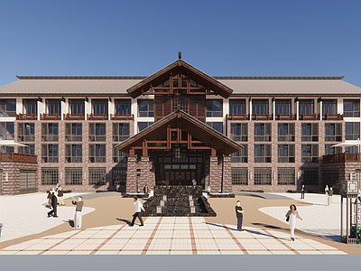 中式民宿建筑 平地民宿建筑