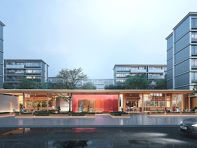 现代售楼处建筑 现代简约 入口大门 售楼部 沿街商业 多层住宅