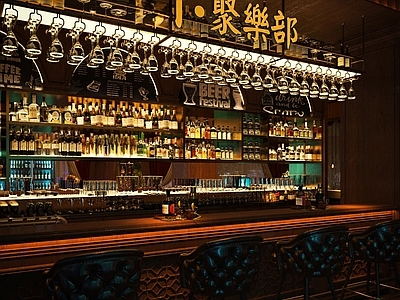 美式复古酒吧 酒吧吧台 酒馆 复古