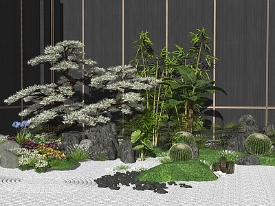 新中式中式小区景观 园林景观组合 绿植造景