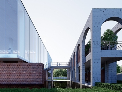 现代工业售楼处建筑 拱形建筑 城市展厅 工业建筑改造 展示区 销售中心