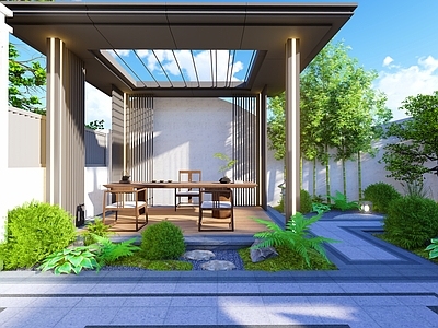 新中式中式乡村庭院 自建房 新中式庭院 假山水池