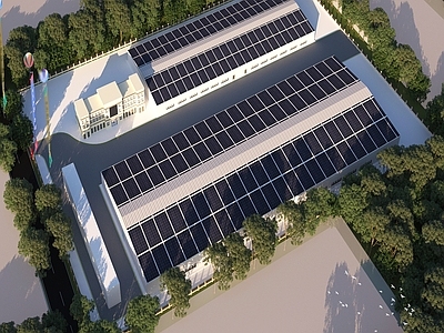 现代工业厂房 厂房 太阳能板 太阳能顶厂房 办公楼