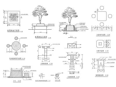 其他公园景观 公园景观座凳树池 施工图