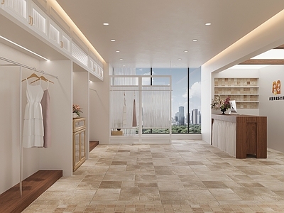 现代奶油服装店 韩系服装店 韩风服装店 纱帘柜子