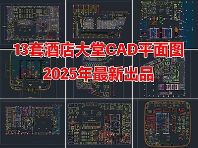 13套酒店大堂酒店客房CAD平面图施工图