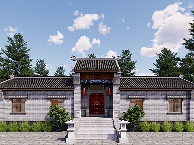 中式四合院建筑 四合院门头 建筑外观 建筑 四合院
