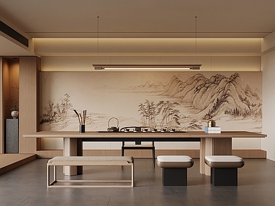 新中式茶室 新中式茶室 茶桌椅 茶台