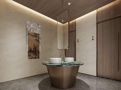 侘寂简约公共卫生间 洗手台