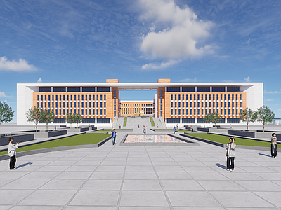 现代学校建筑 教学楼学校 中学
