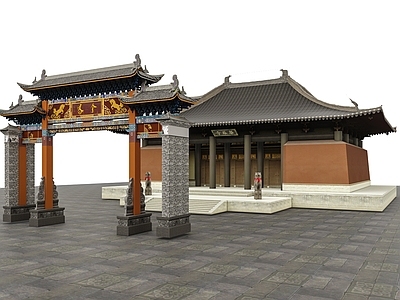 新中式中式古建筑 古建牌坊 古建筑 寺庙