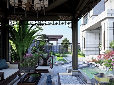 中式别墅庭院 中式庭院 别墅中式庭院 传统中式景观