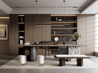 现代意式茶室 现代茶室 意式茶室 茶室柜 茶桌椅组合 茶室挂画