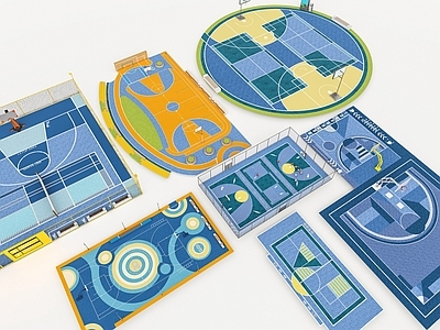 现代篮球场 户外篮球场 羽毛球场 网球场 圆形球场