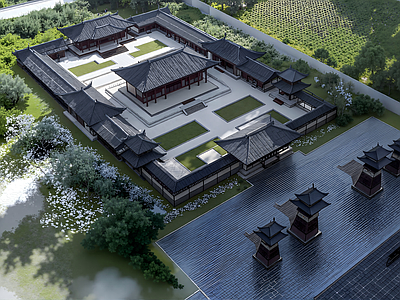 中式新中式古建筑 古建群 寺庙园林 古庭院