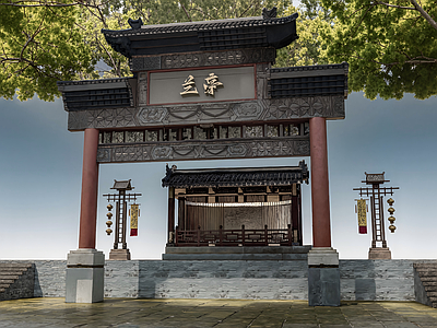中式新中式古建筑 古建牌坊 戏曲舞台 乡村舞台