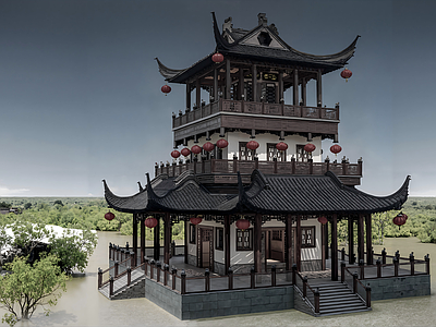 中式新中式古建筑 古建阁楼 亭子 酒楼 滕王阁