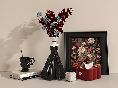 中古摆件组合 花瓶花卉 桌面摆件 杯子