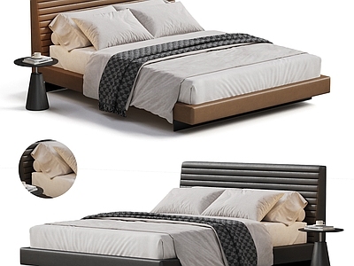 现代意式双人床 MINOTTI 现代双人床 意式双人床 皮质床 黑色床