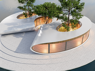 现代小公建 现代曲线建筑 展示中心 城市会客厅 文化馆 曲线水边餐厅