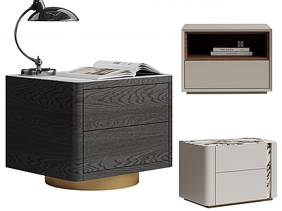现代意式床头柜 现代床头柜 意式床头柜 台灯 方形床头柜