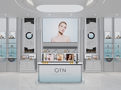 现代极简化妆品店 化妆品店 护肤品店面 化妆品展柜组合 彩妆货架 化妆品中岛