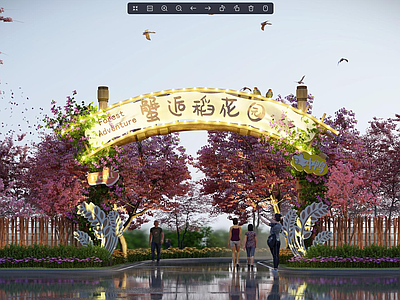中式入口大门 生态园景观入口 景区大门