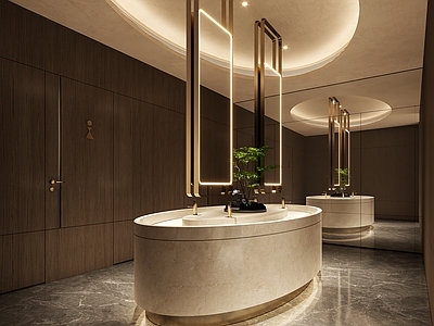 现代轻奢公共卫生间 售楼部卫生间 洗手台