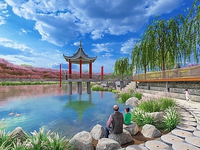 中式现代滨水景观 码头 乡村振兴 滨水景观 乡土风 亲水空间