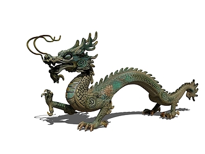中式雕塑摆件 龙雕塑 青铜器风格 龙 雕塑
