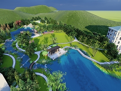 现代别墅庭院 自然景观庭院