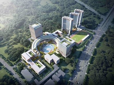 现代新中式大学教学楼 现代风格职业学院 现代中式大学
