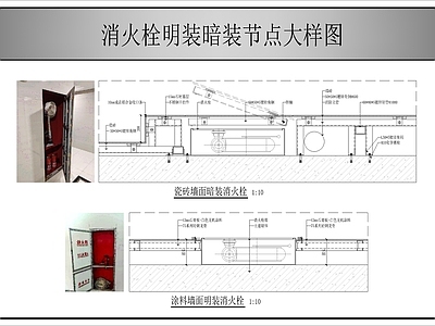 墙面节点 消火栓明暗装做法 施工图