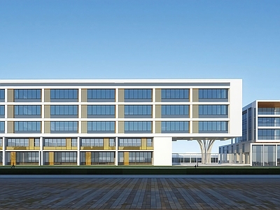 现代学校建筑 教学楼 大门