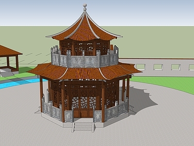 中式古建筑 古亭 古阁 古楼