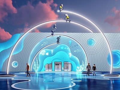 现代科技馆 海洋科技馆 曲线造型外立面 3D裸眼墙 入口装置造景景观