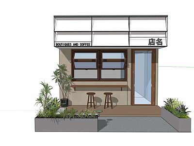 现代原木餐饮建筑 网红咖啡店 服装店 门头