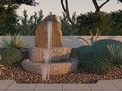 日式侘寂其他景观小品 景石水钵水景 景石跌水景 林泉景石水景 庭院花园水景 翠璟杭颂府石水景
