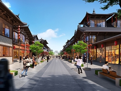 中式中古古建筑 特色商业古镇 网红中式商业街 特色老街