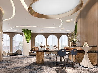 现代轻奢其他公共空间 现代轻奢休息区 意式豪华接待会所 机场高铁站贵宾室 法式茶歇区餐台 流线型吊顶大厅