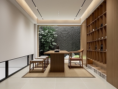 新中式茶室 新中式茶室 天井 造景 新中式茶桌