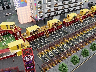 集装箱 网红美食街 集装箱商业景观 潮流夜市 小吃街大排档 集市摊位