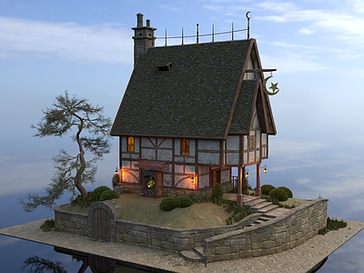 复古风格建筑 中世纪建筑 中世纪房屋 复古建筑 山林房屋 魔法屋