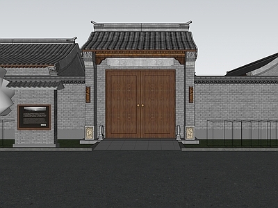 中式新中式展览馆建筑 三合院 中式展馆 仿古建筑