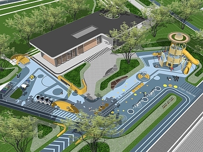 现代儿童游乐空间 住宅小区儿童乐园 儿童游乐滑梯设施 住宅休闲景观廊架 异形树池景观座椅 户外康体健身场地