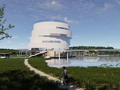 现代小公建 展览厅 圆形建筑 流线 滨水