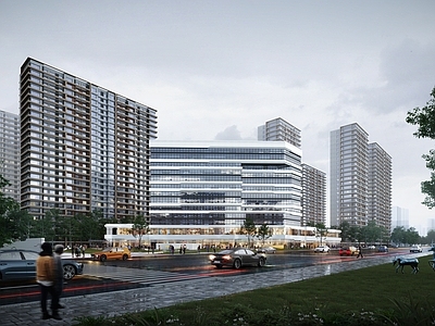 新中式现代小区建筑 社区综合体住宅